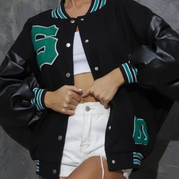 SHEIN Jackets & Coats Letter Embroidery Bomber Letterman Jacket